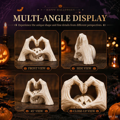 🖤🎃"Til Death" Skeleton Hands Heart & White Pumpkin Figurine | Spooky Chic Gothic Halloween Decor