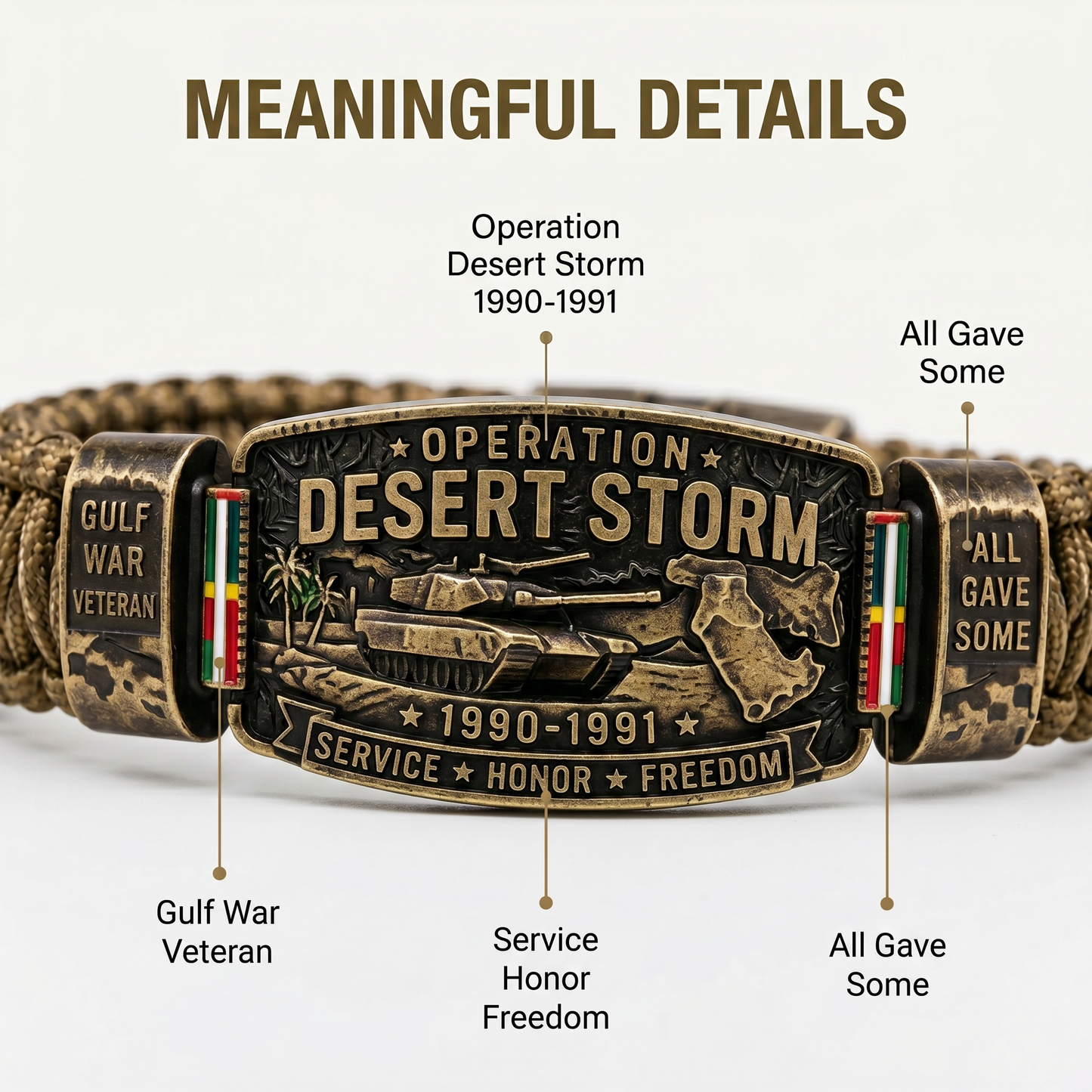 Operation Desert Storm Veteran Paracord Bracelet, Gulf War Service Memorial Honor Wristband