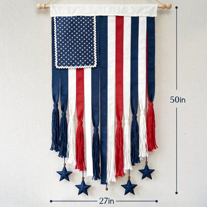 🎉250th Anniversary Special Boho American Flag Tassel Wall Hanging, Patriotic 4th of July Decor (4 Styles)