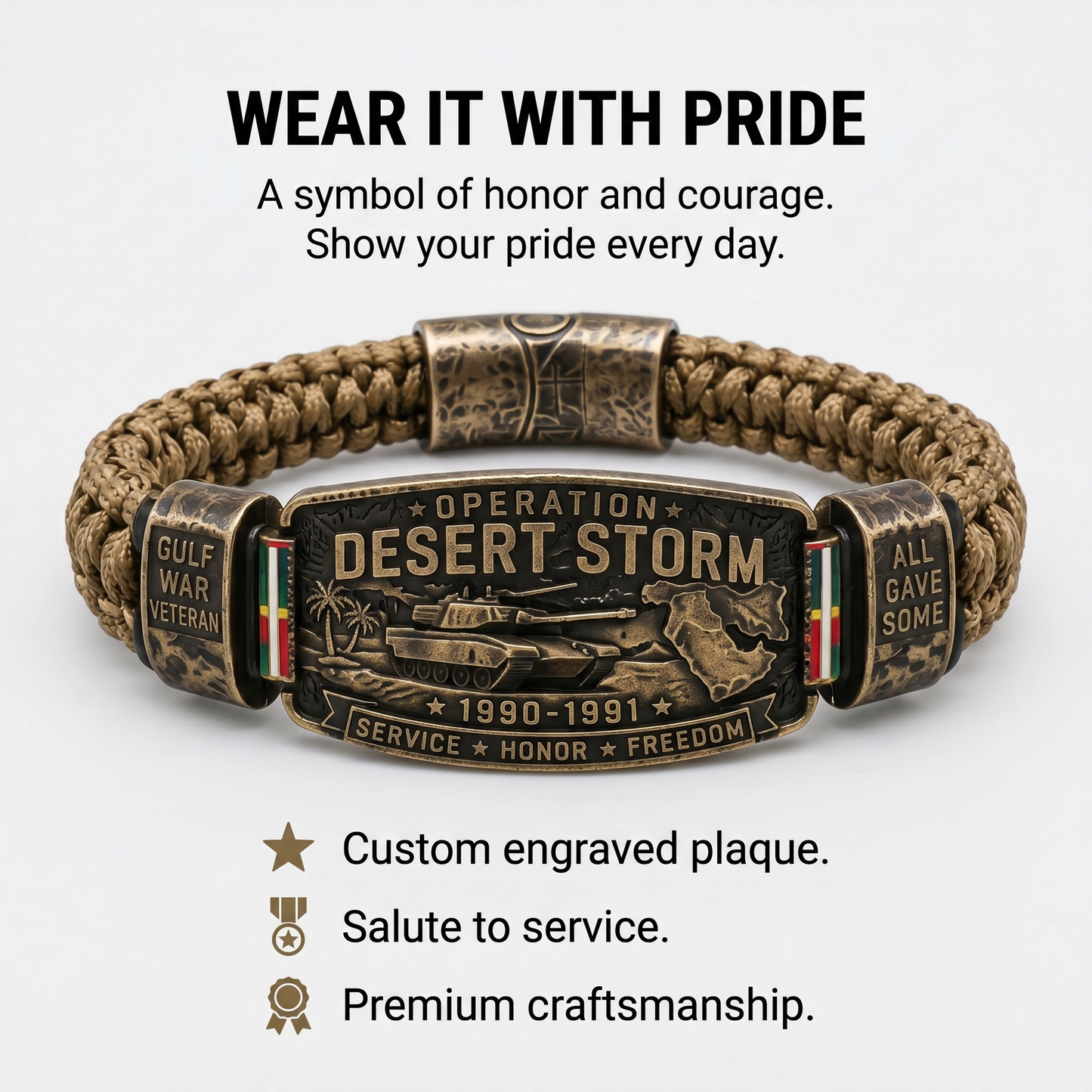 Operation Desert Storm Veteran Paracord Bracelet, Gulf War Service Memorial Honor Wristband