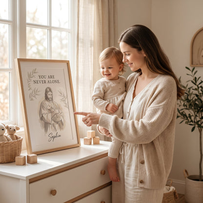Custom "You Are Never Alone" Jesus & Lamb Watercolor Print | Personalized Christian Wall Art 🕊️