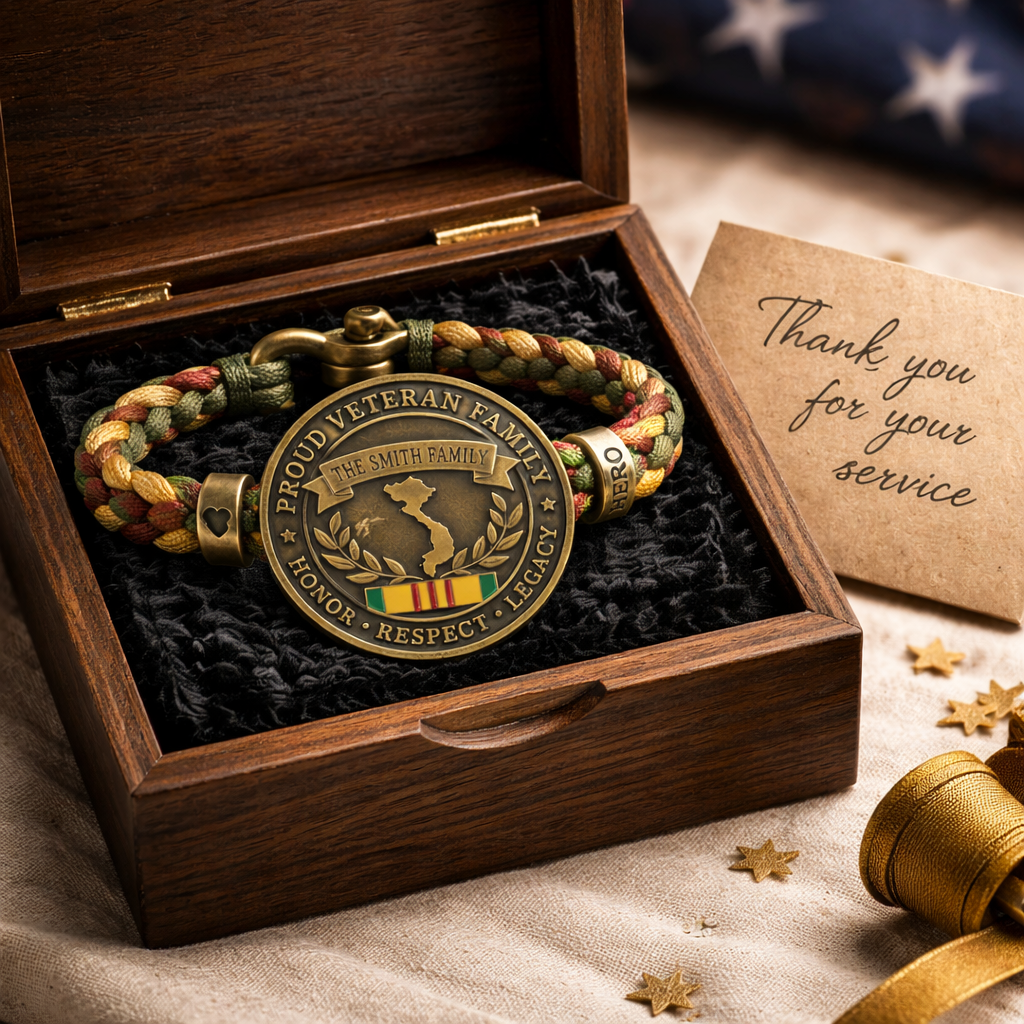 Personalized "Proud Veteran Family" Legacy Bracelet 🇺🇸 | Custom Family Name & Service Tribute