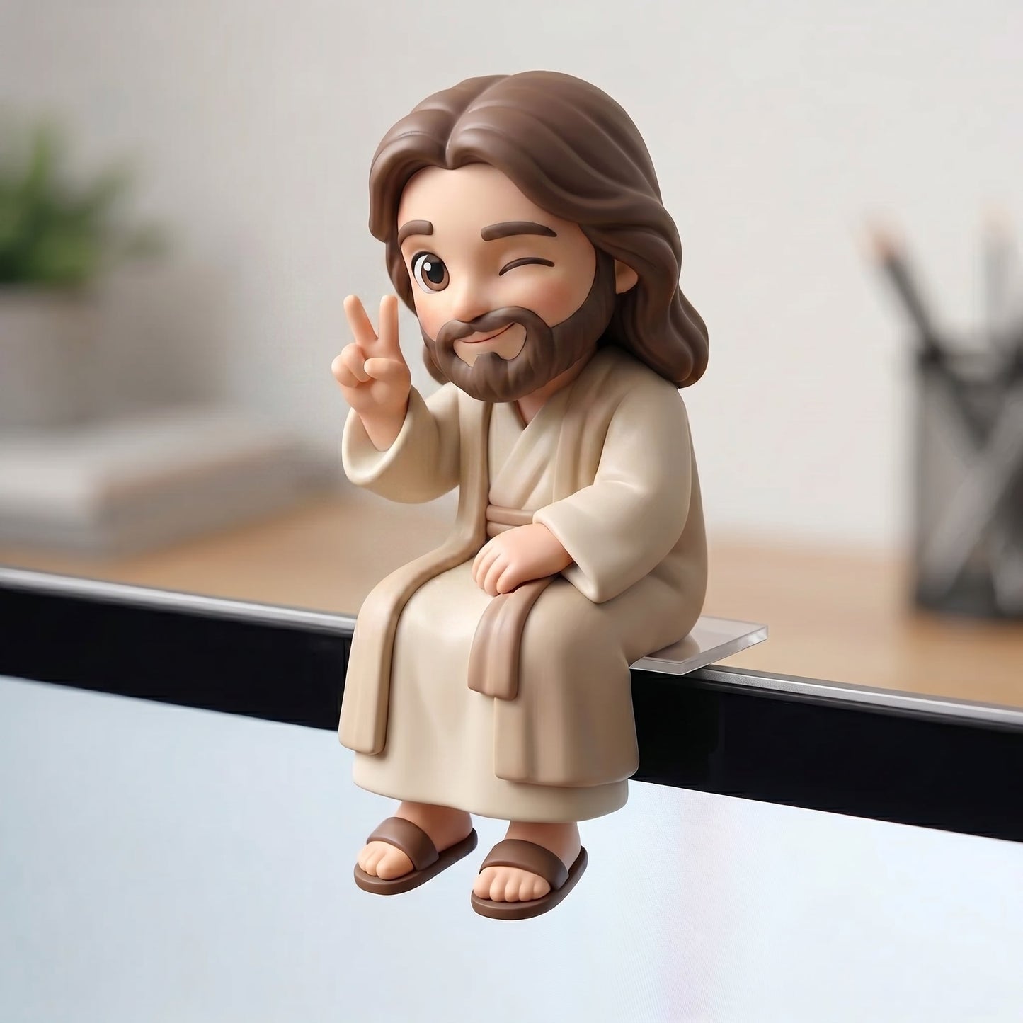 "Jesus is with You" - Adorable Sitting Jesus Monitor Buddy & Desk Decor ✨
