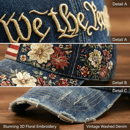 The "We The People" Vintage Floral Cap | Premium Denim Heritage Edition 🌸🇺🇸