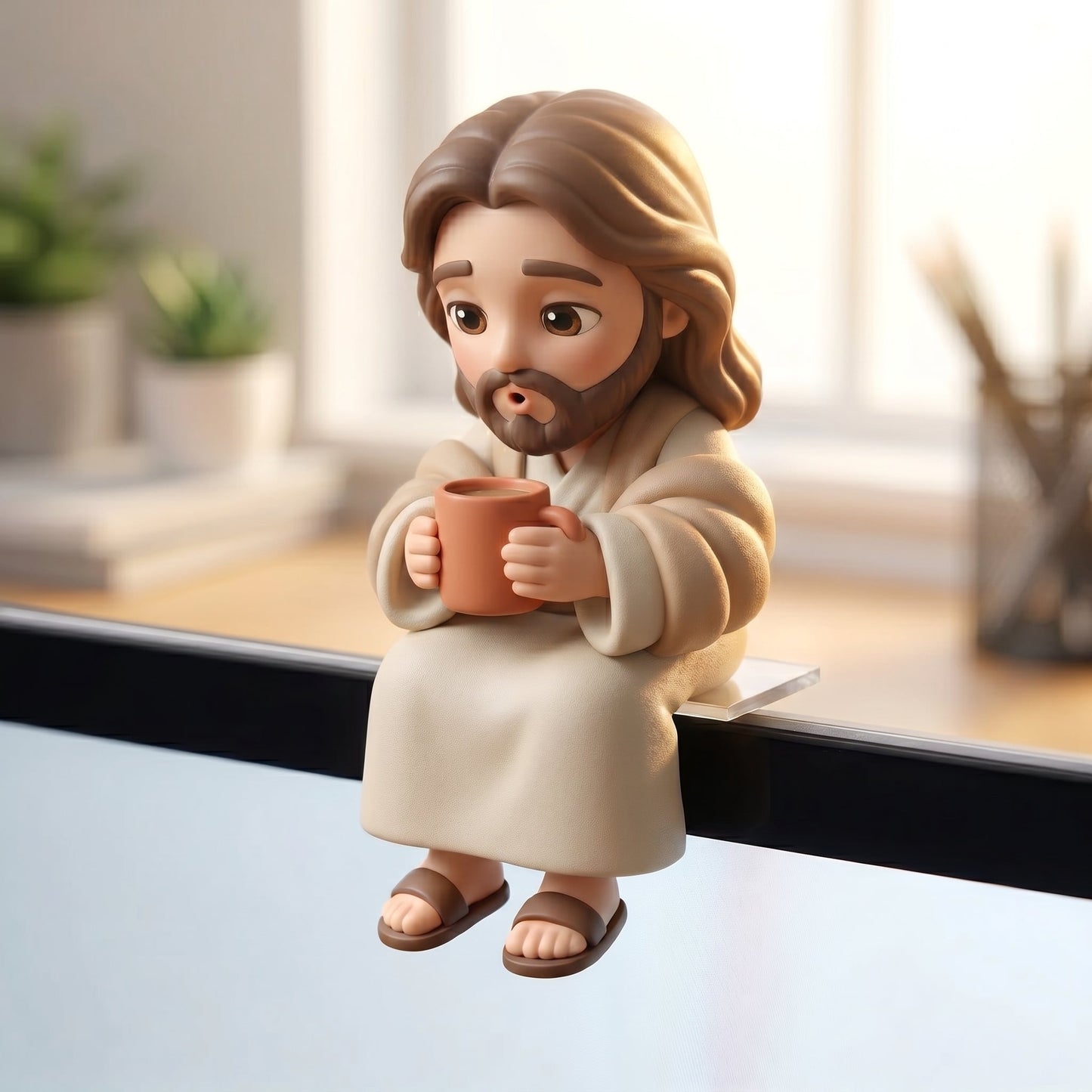 "Jesus is with You" - Adorable Sitting Jesus Monitor Buddy & Desk Decor ✨