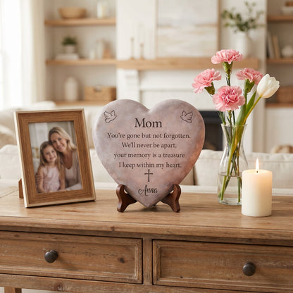 Personalized "Mom" Heart Memorial Stone 🕊️ | Sympathy Garden Plaque | In Loving Memory Tribute