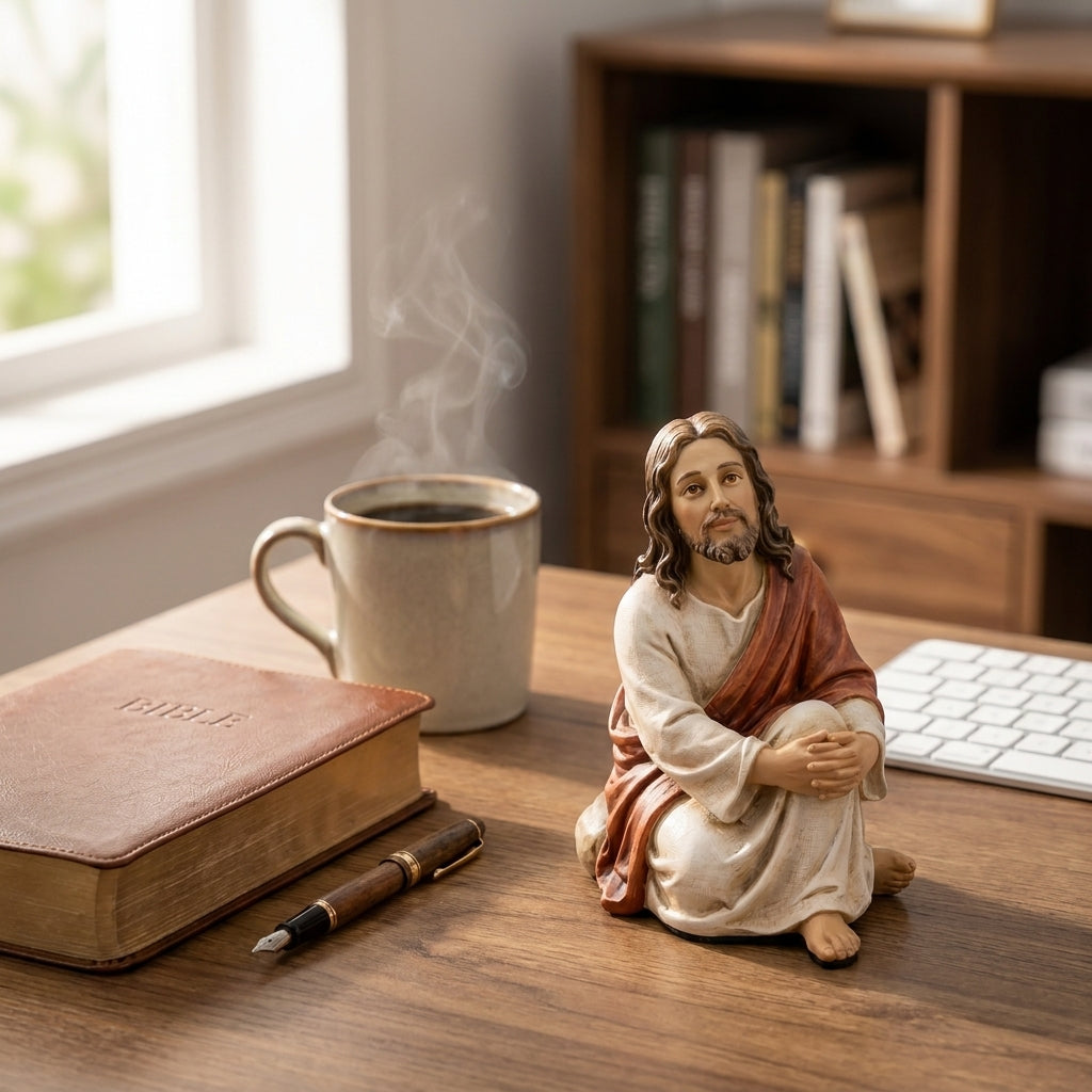 🌟 "Quiet Moments" Sitting Jesus Figurine | Your Everyday Desk & Home Companion 🕊️