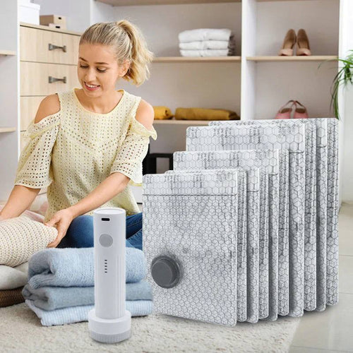 Cordless Travel Vacuum Storage Compression Bag Set