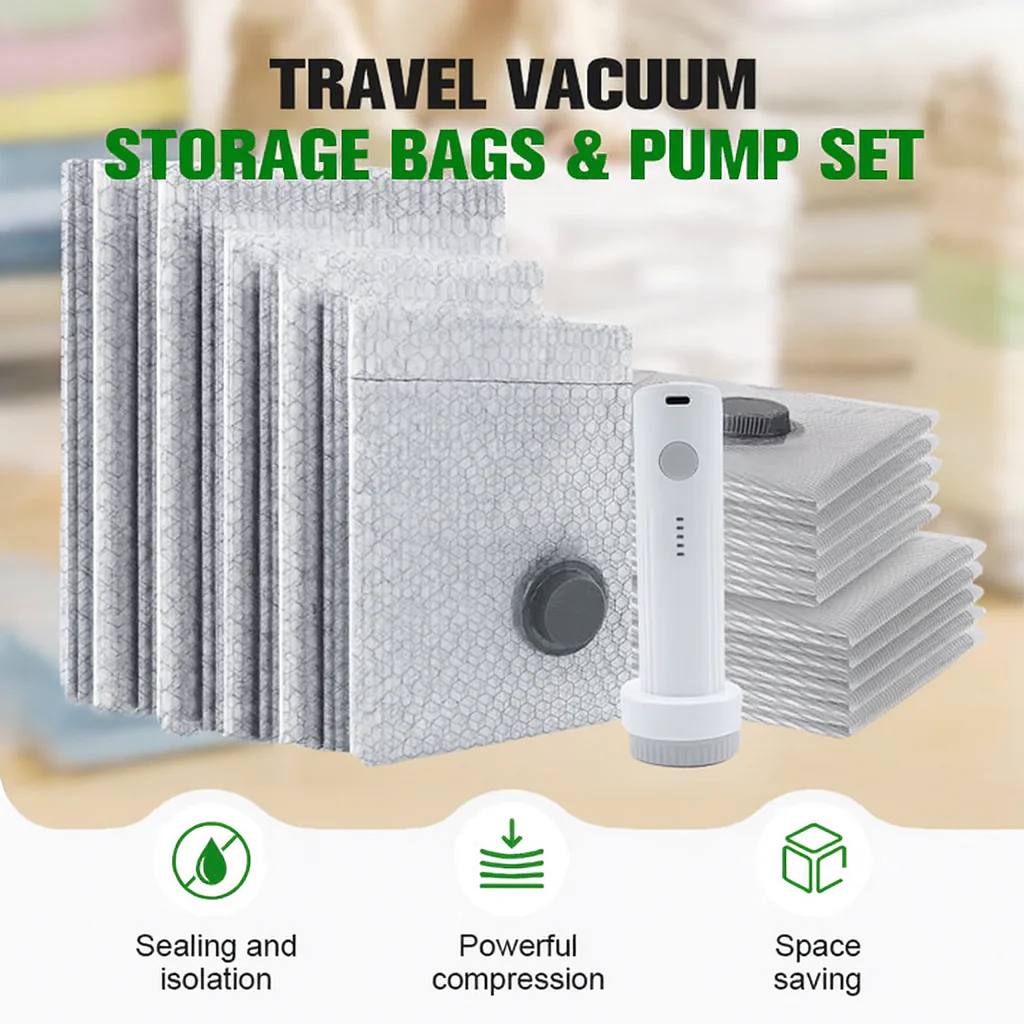 Cordless Travel Vacuum Storage Compression Bag Set