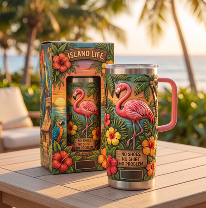 🔥Last Day 50% OFF🌺Island Life Flamingo Tropical Tumbler | 30/40oz Stainless Steel Mug・Vacation Insulated Cup With Handle