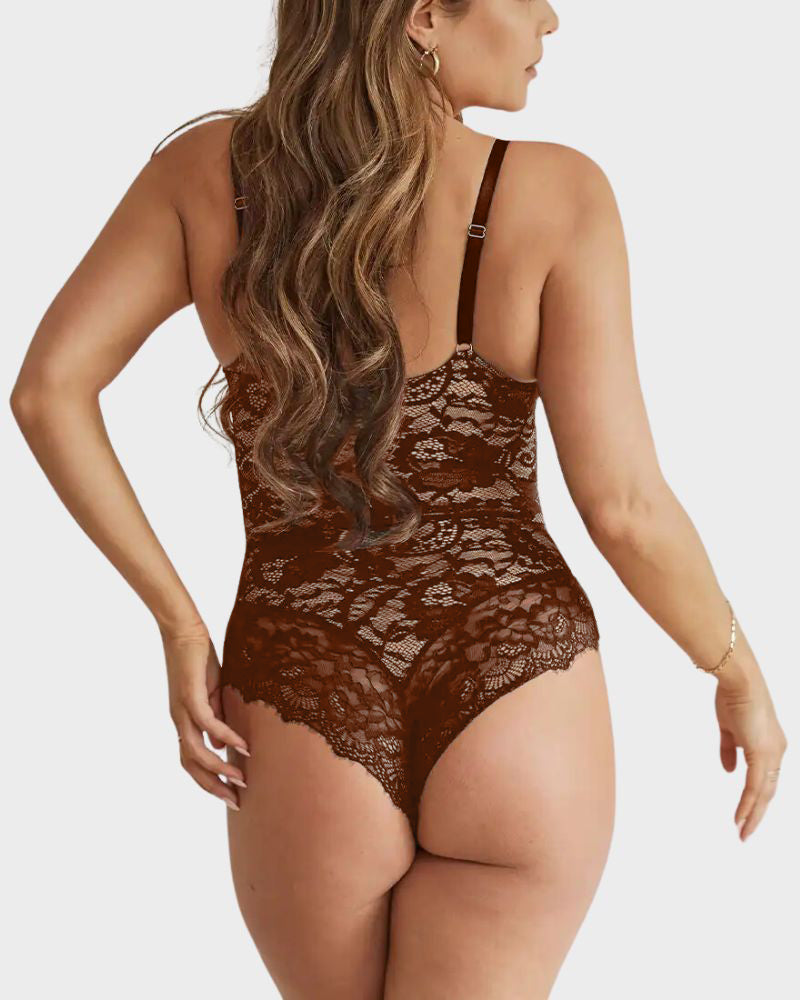Deep V Sexy Lace Sculpting Thong Bodysuit
