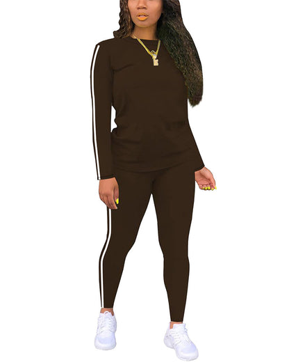 Women's Striped Print Long Sleeve Top & Pants Two-piece Set